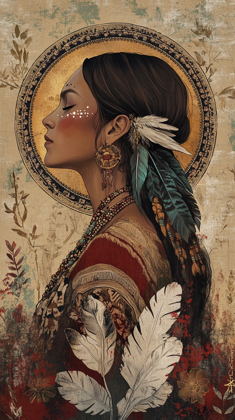 Serene profile portrait of a woman with cultural adornments
