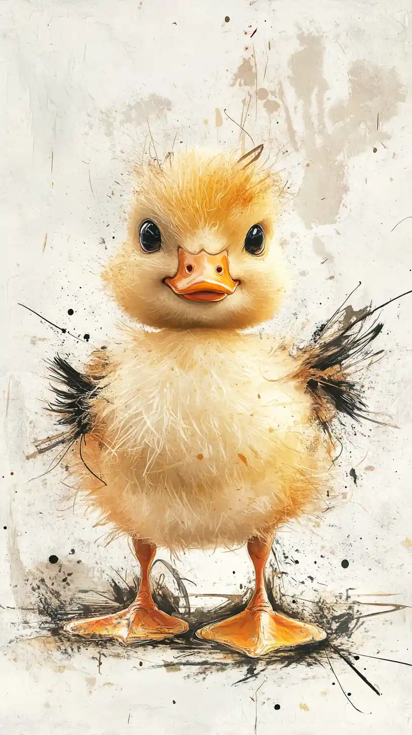 Round duck portrait with oversized expressive eyes