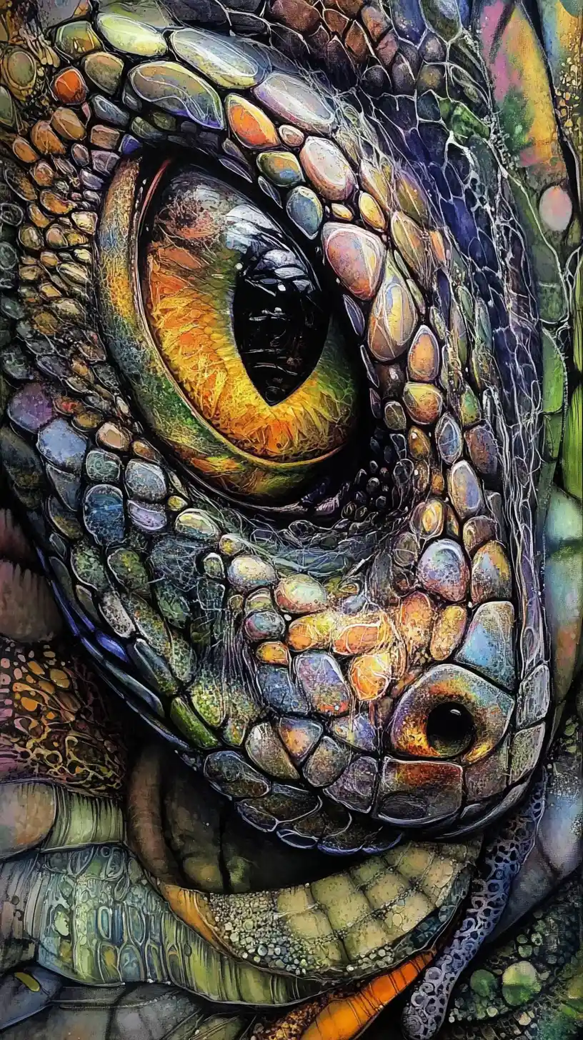 Surreal close up serpent with hypnotic abstract patterns