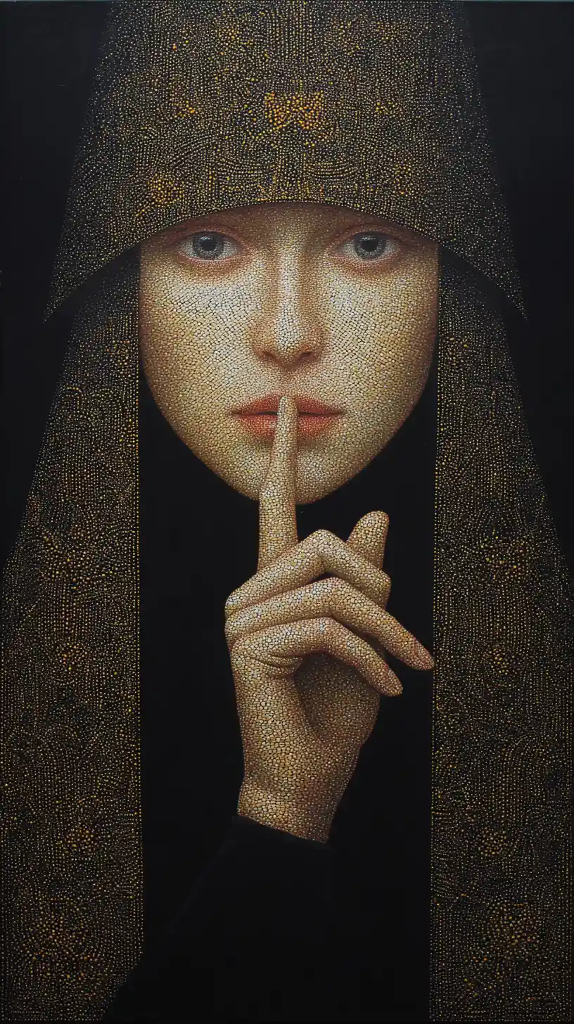 Surreal dark woman in an isometric mystical abstract scene