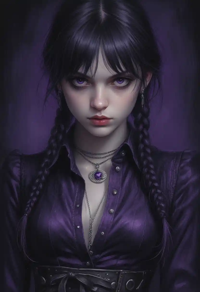 Dark gothic portrait of a young woman in braids