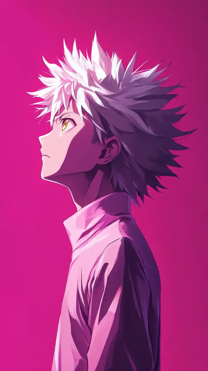 Anime boy profile portrait on vibrant purple background