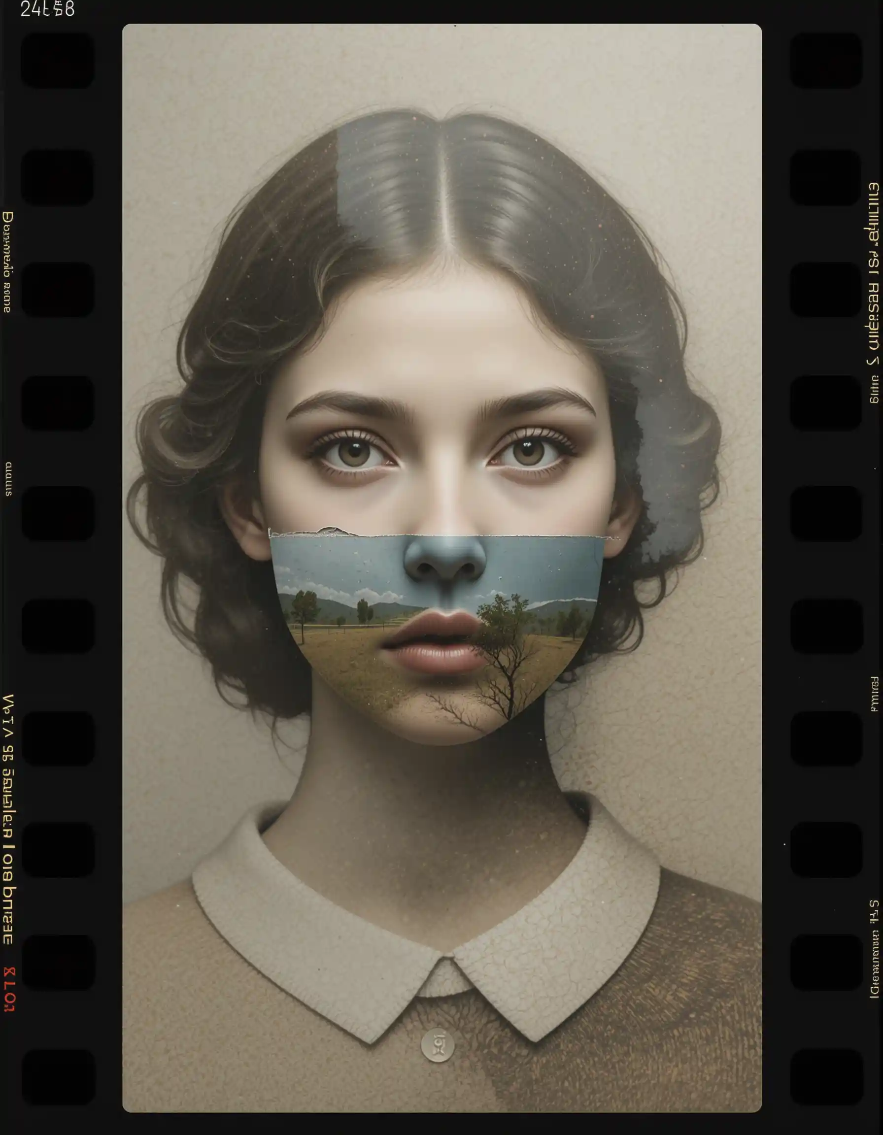 Surreal collage of juxtaposed vintage portraits and film stills