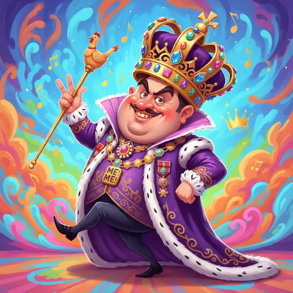 Playful King Portrait With Askew Crown And Swirling Colors