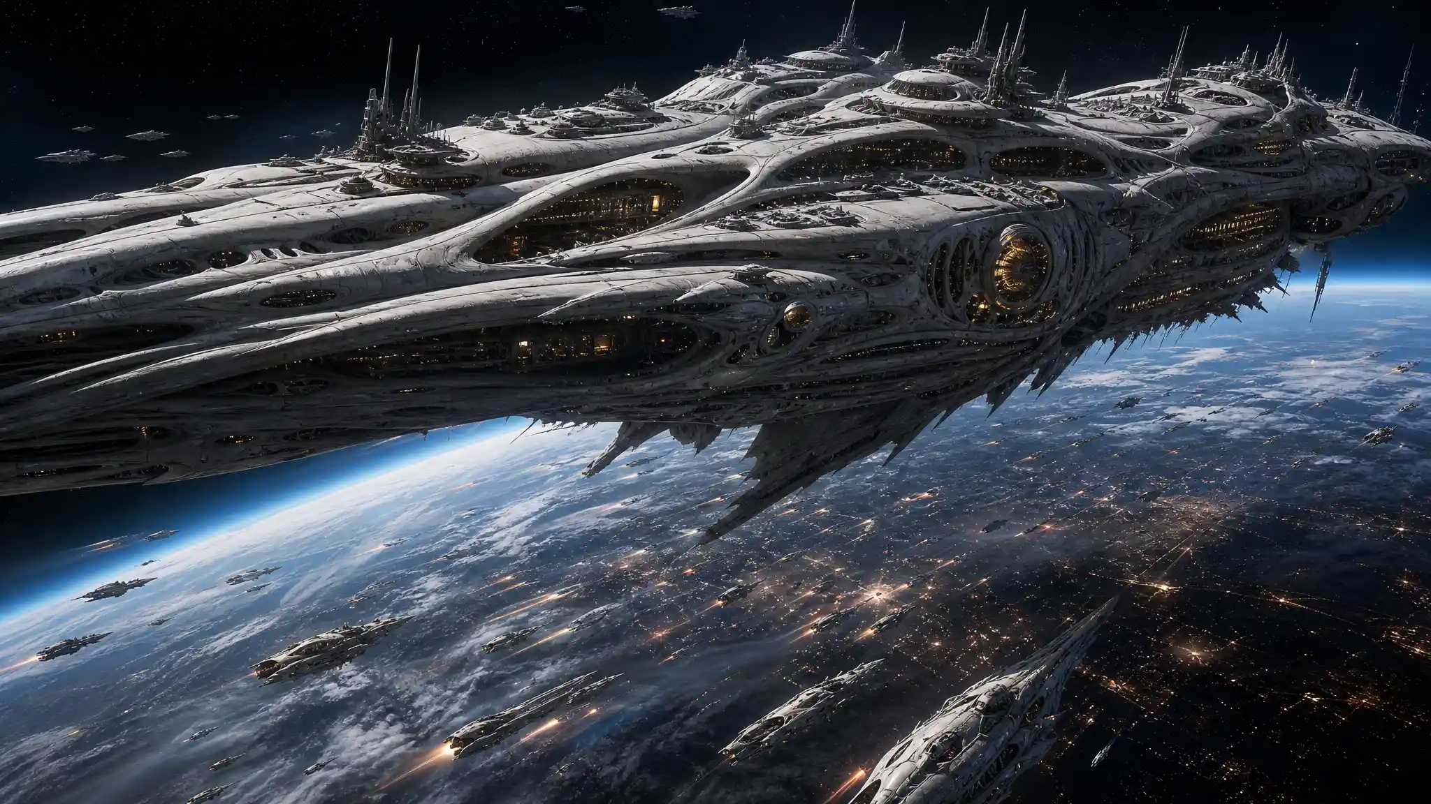 Gigantic Alien Command Ship Over Blue Planet Invasion