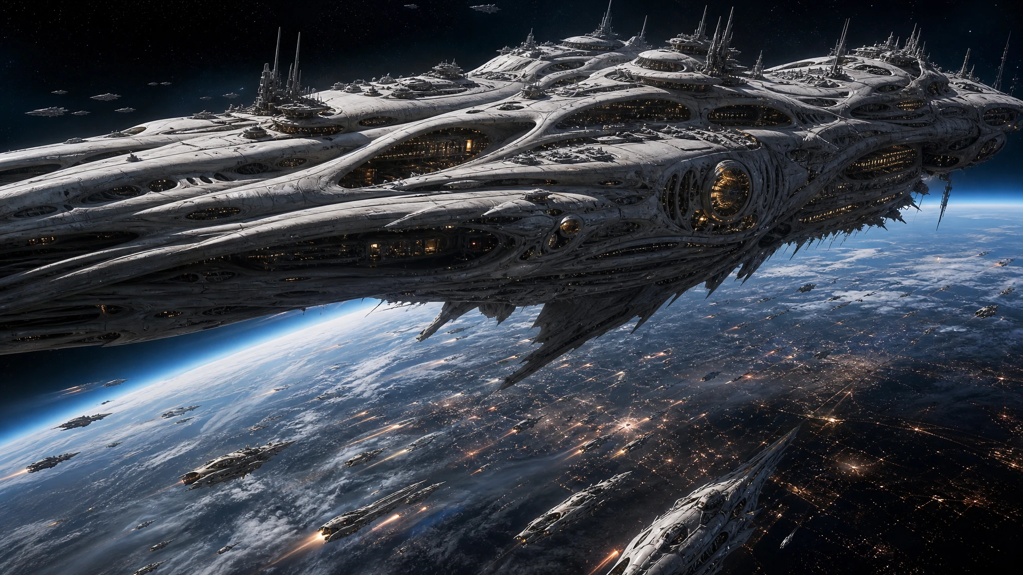 Gigantic Alien Command Ship Over Blue Planet Invasion