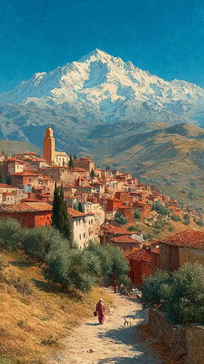 Victorian mountain landscape of snow peaks in Kabylie