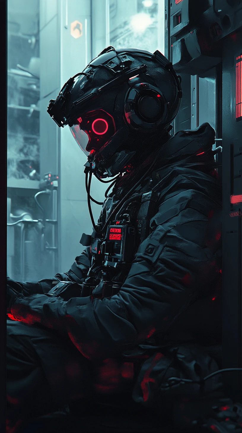 Man in camouflage wired up in tense urban street scene