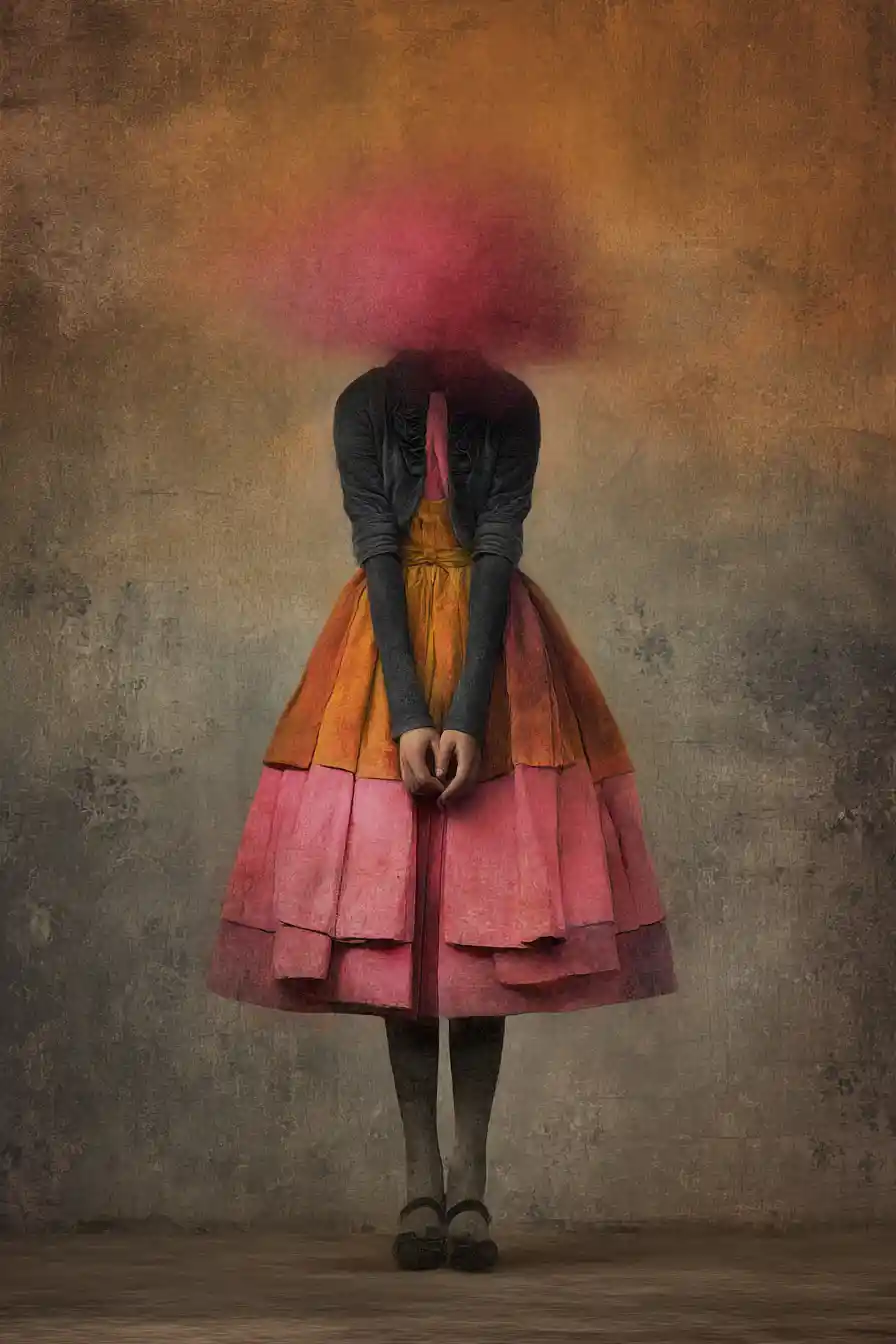 Surreal fine brushed abstract canvas in warm red tones