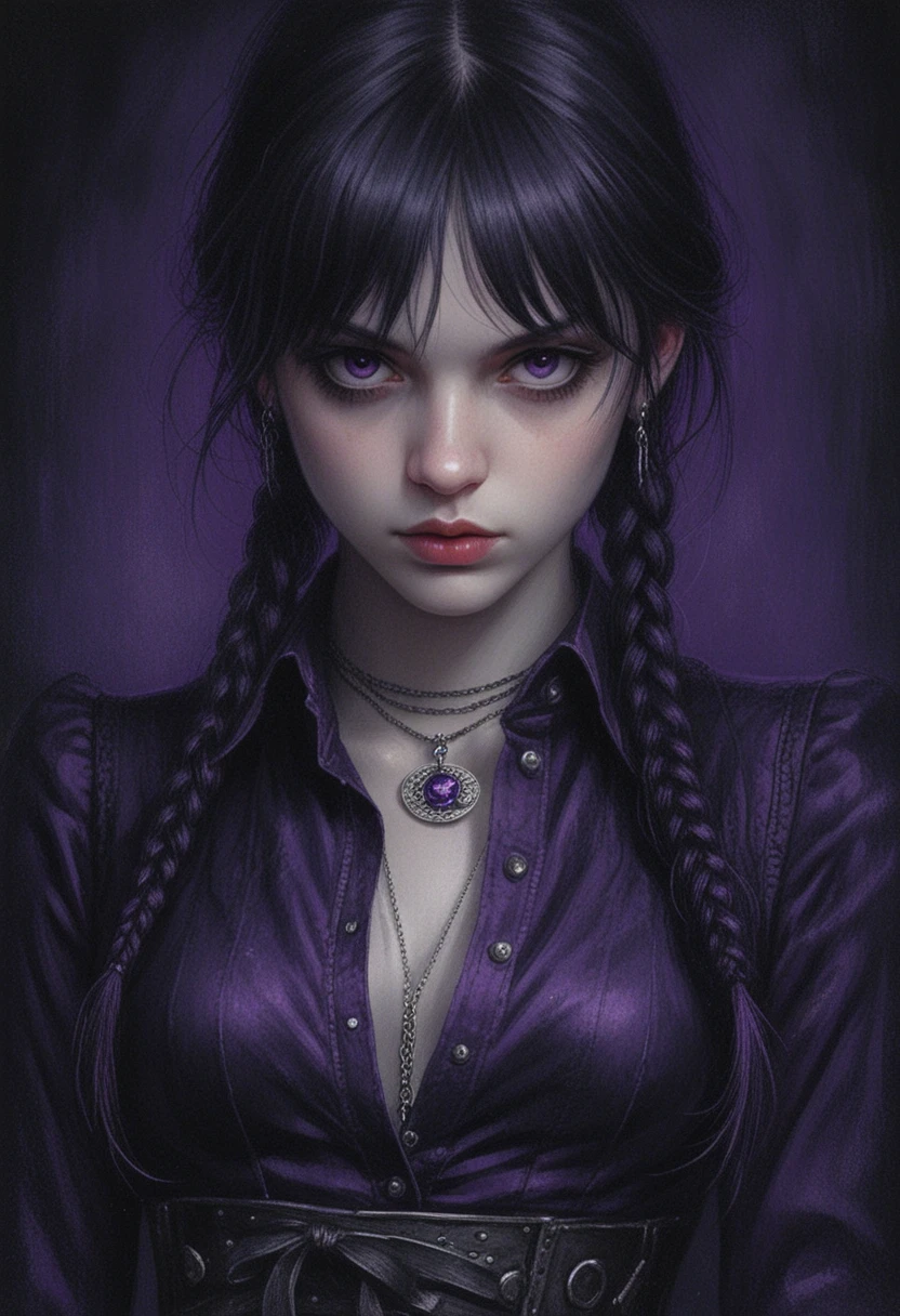 Dark gothic portrait of a young woman in braids