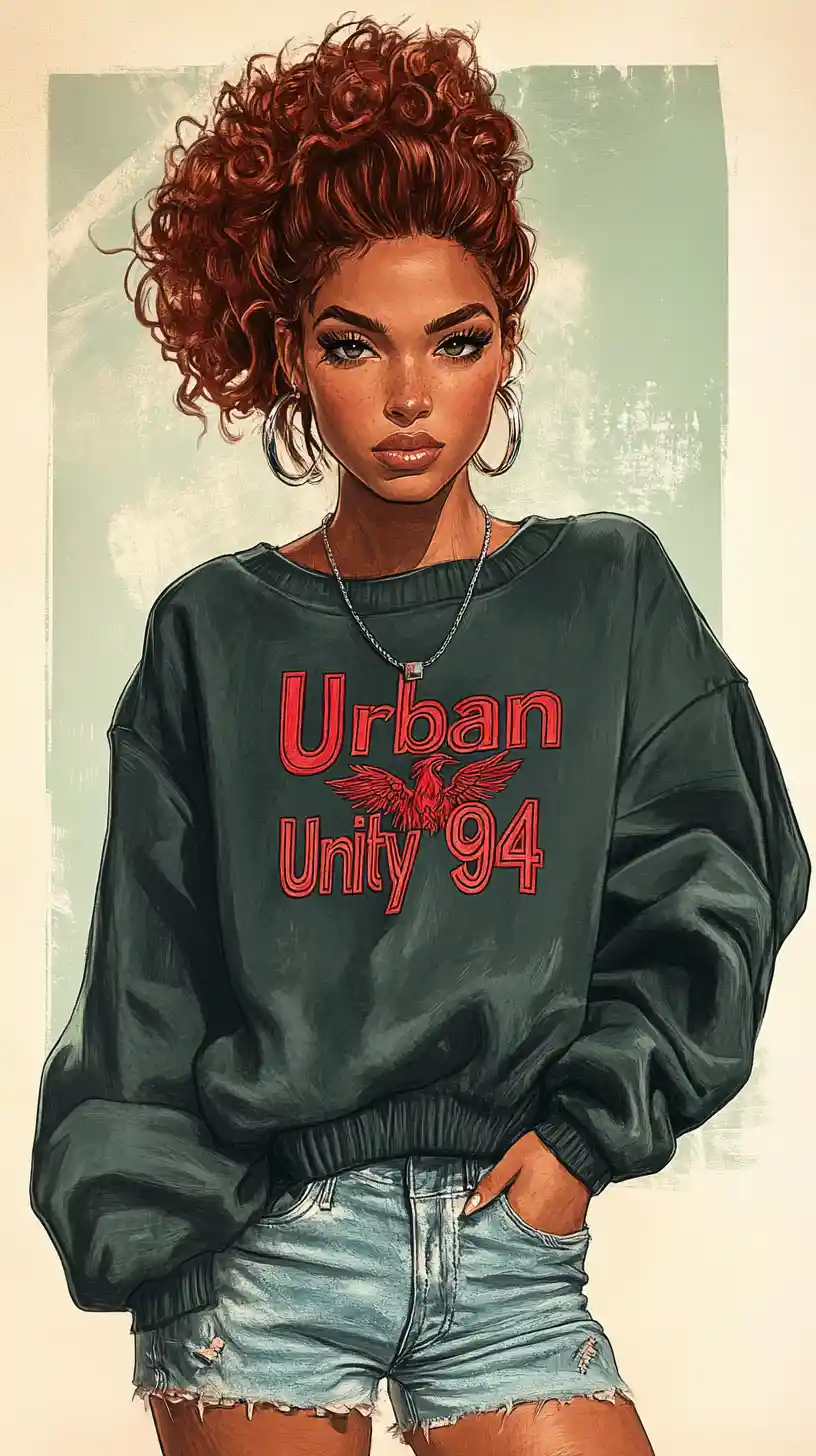 Confident young woman in vintage streetwear fashion illustration
