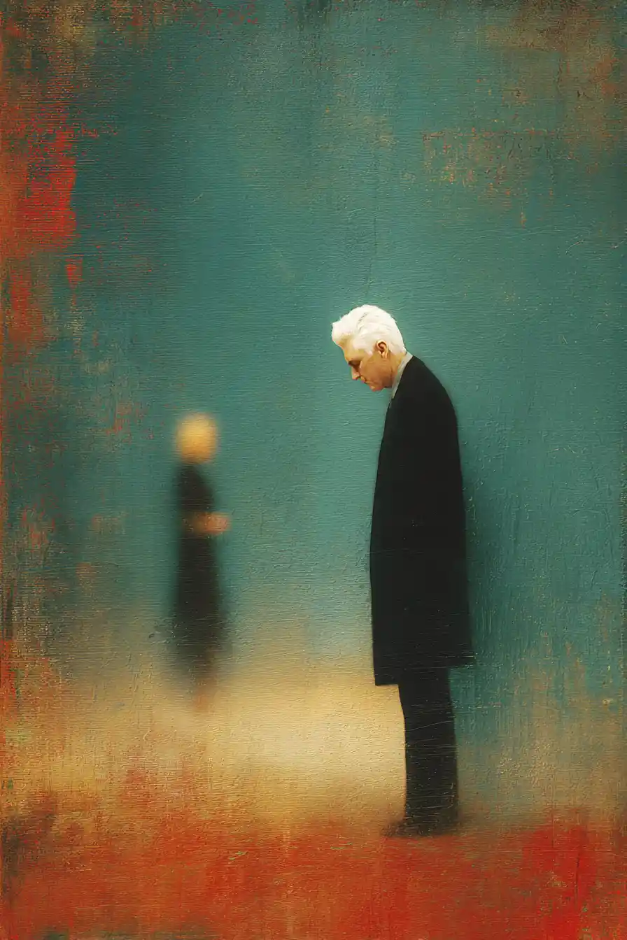 Middle aged man watching a distant woman in sadness