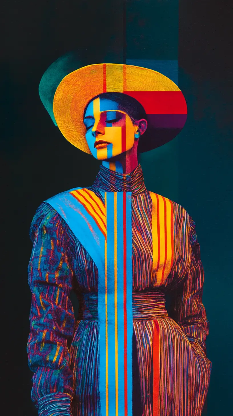 Surreal dark woman in an isometric mystical abstract space