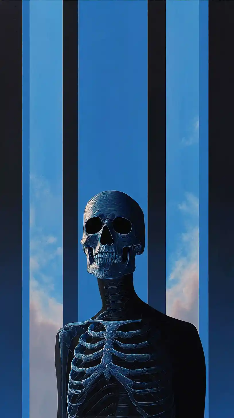 Man with glowing chest skeleton in cinematic dark portrait