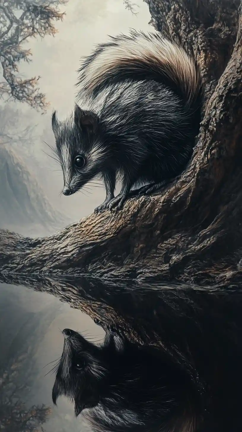 Surreal illusion of a skunk in a multi image collage