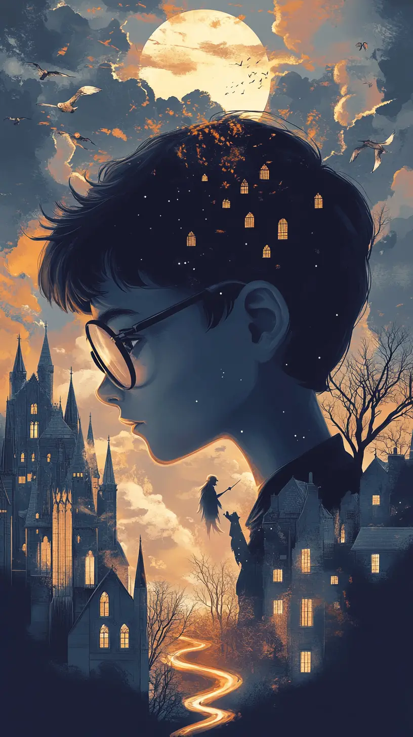 Young wizard boy in profile with shadowy inner world
