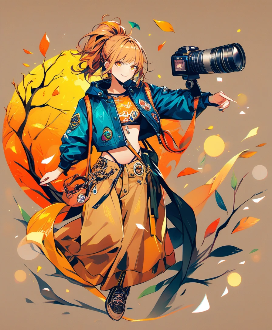 Blonde woman in blue jacket on autumn forest path