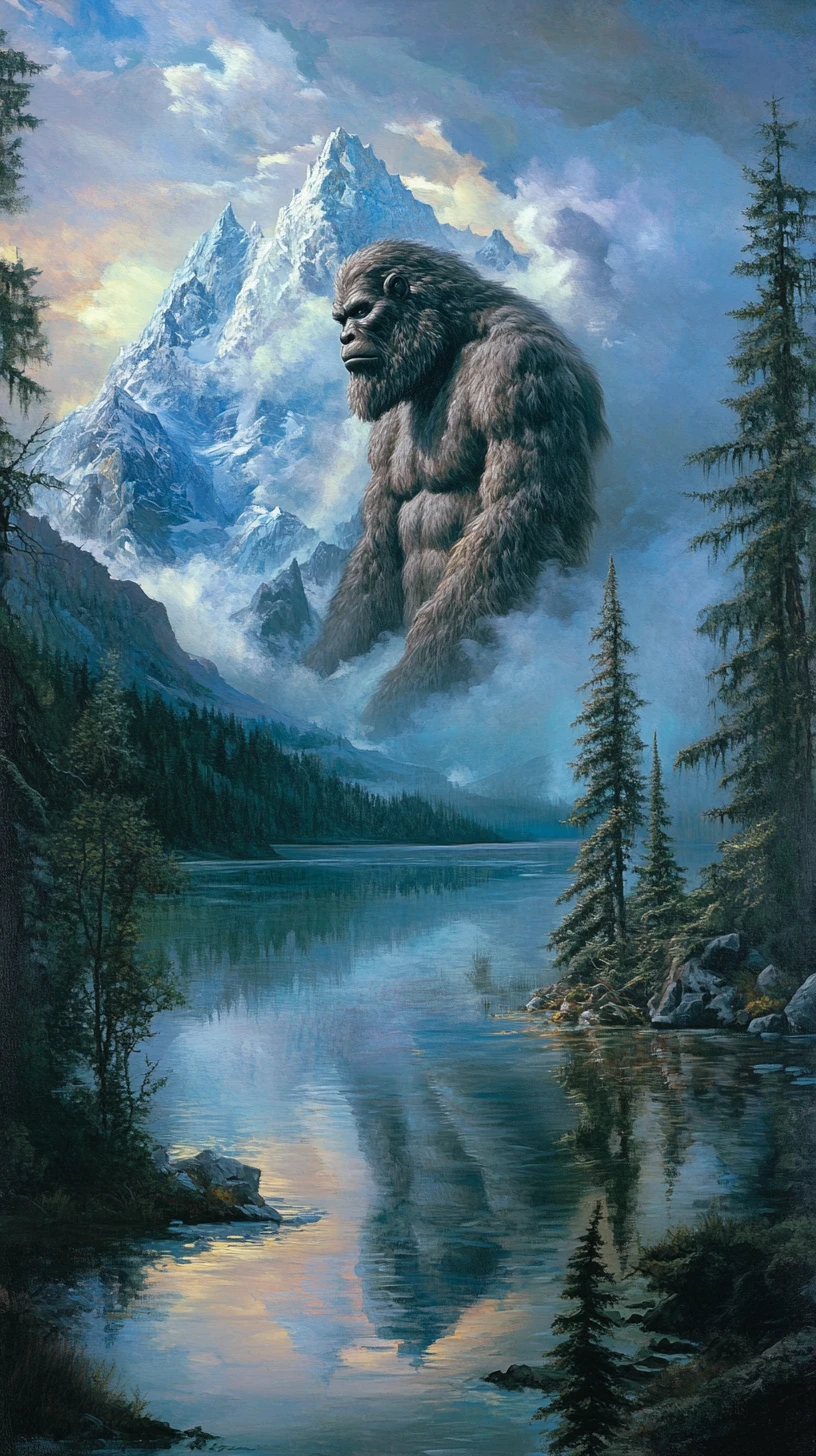 Colossale Sasquatch ai Confini di una Foresta Mistica