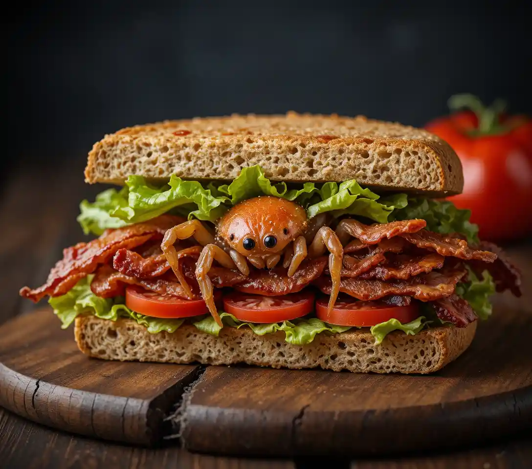 Close up sandwich on wooden board with dark background