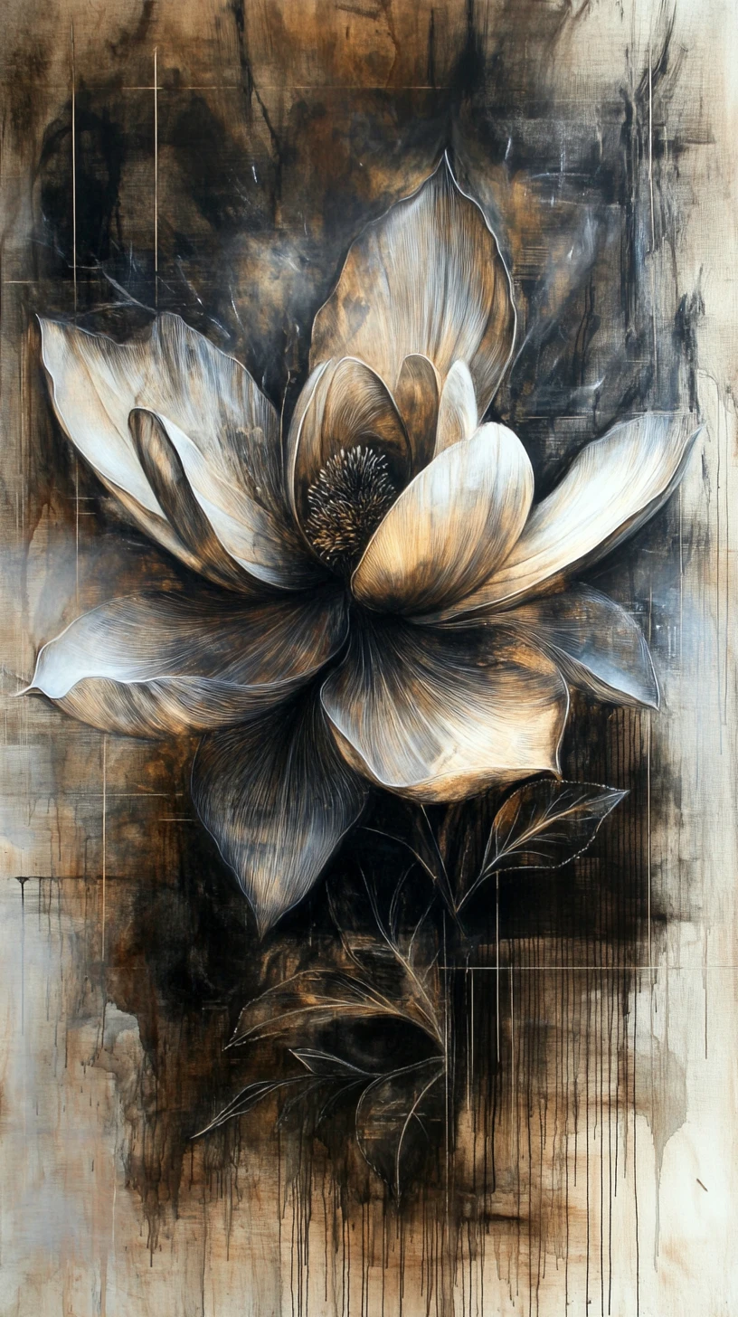 Abstract magnolia flower in mixed media painting