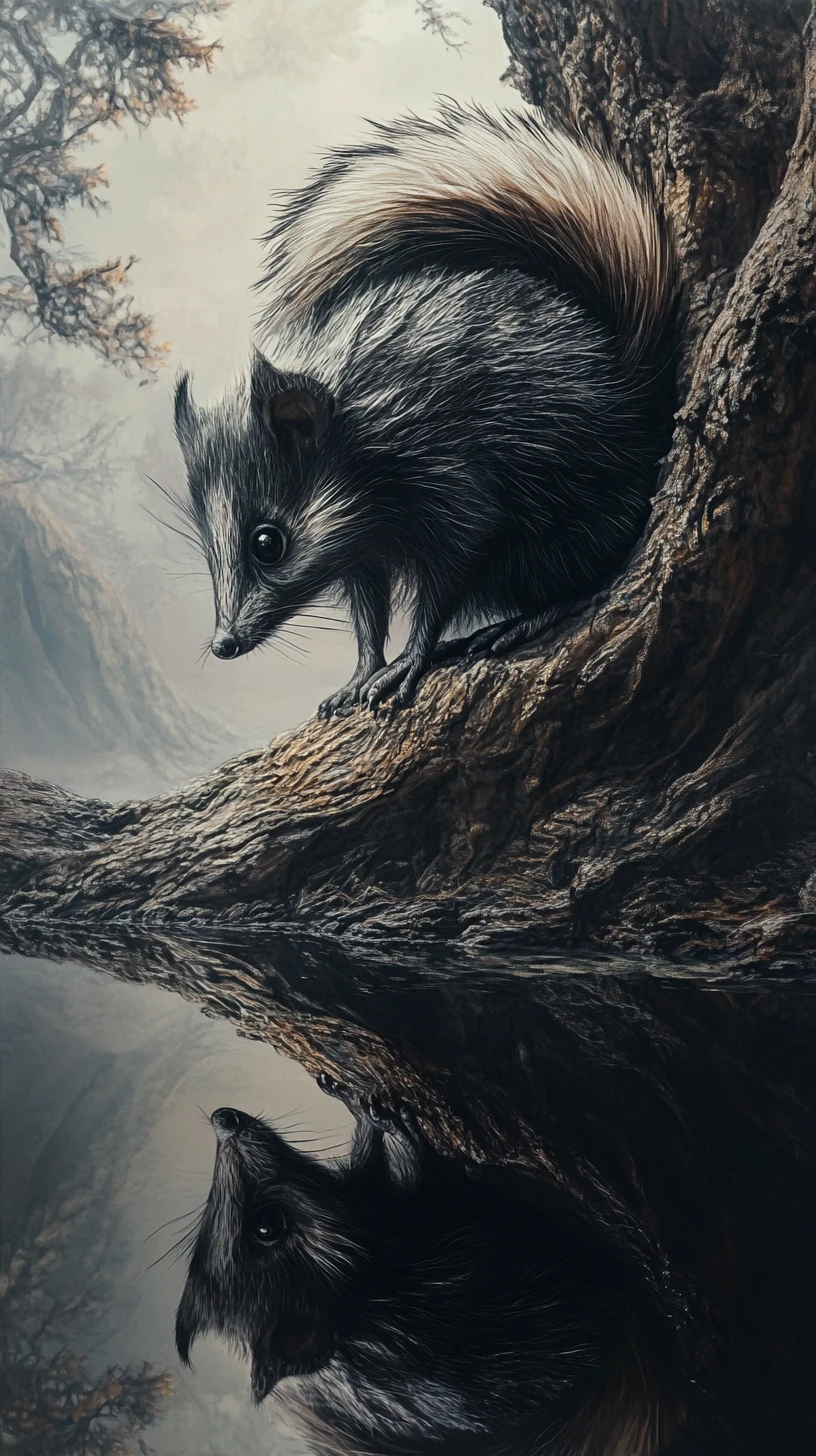 Surreal illusion of a skunk in a multi image collage