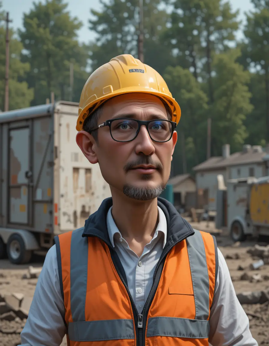 Surprised construction worker with yellow hard hat and vest