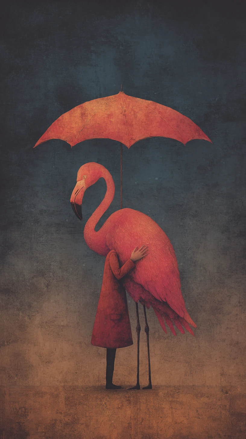 Surreal fine brushed painting of impossible love in rich colors