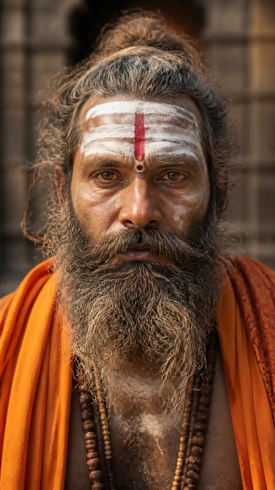 Close up portrait of an Indian holy man with ash markings