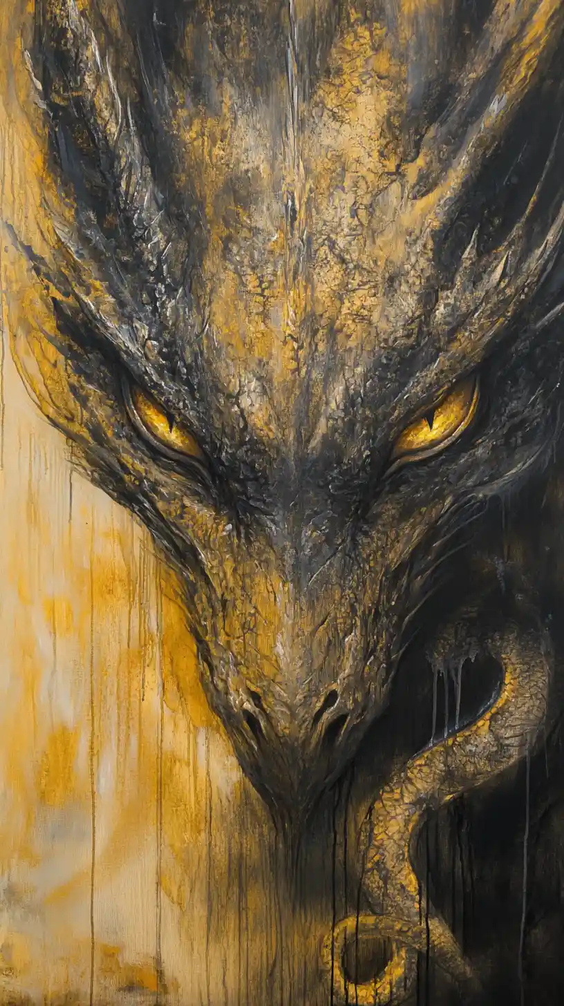 Surreal dragon eyes in abstract mixed media painting