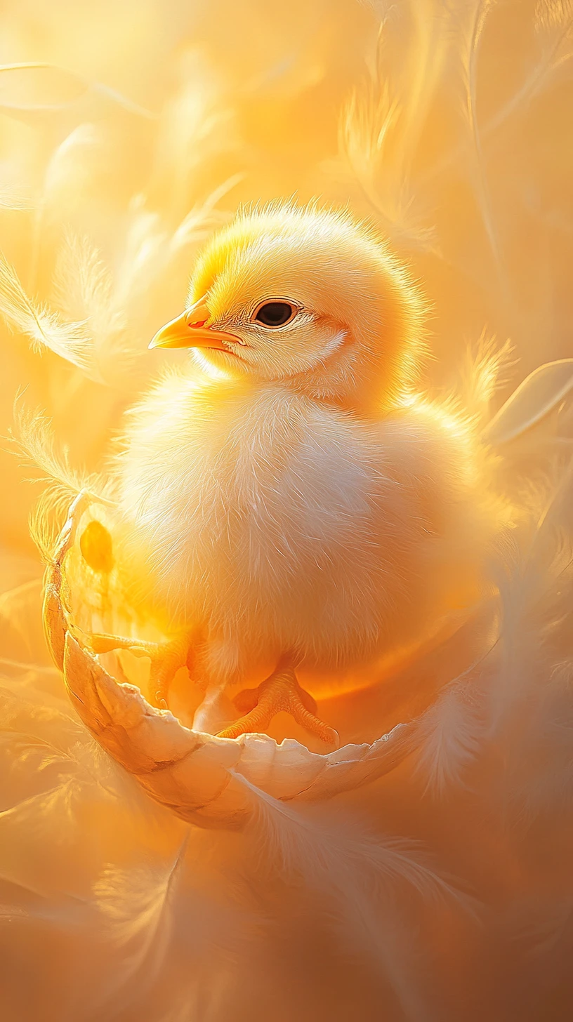 Pollito saliendo del cascarón en la cálida luz del amanecer