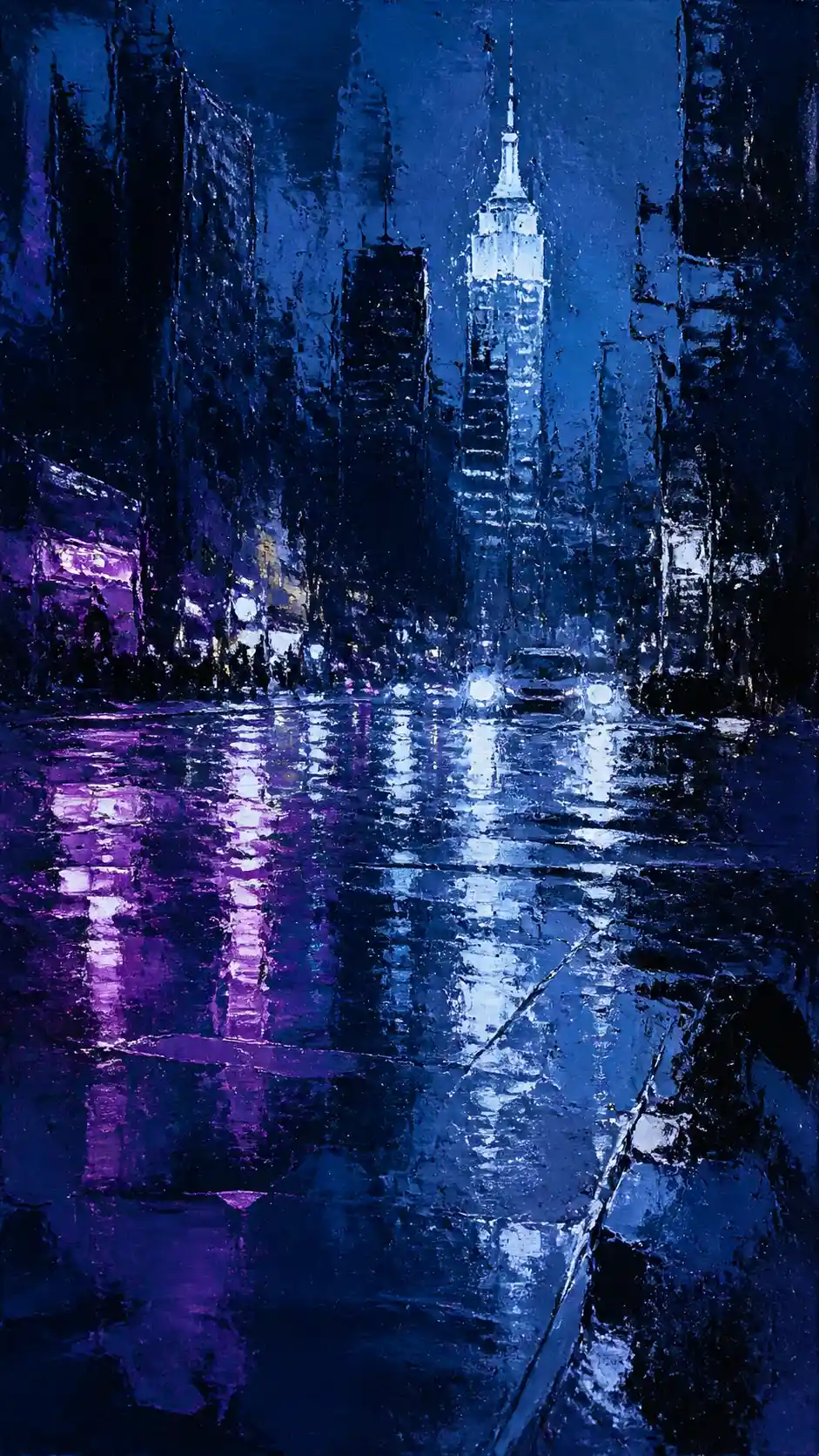 빛나는 반사가 비치는 젖은 도시 보도의 클로즈업