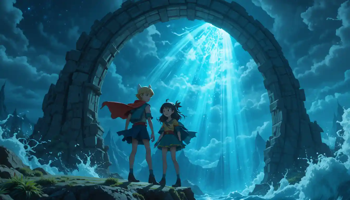 Finny e Leah su un'arca alla deriva dopo il grande diluvio