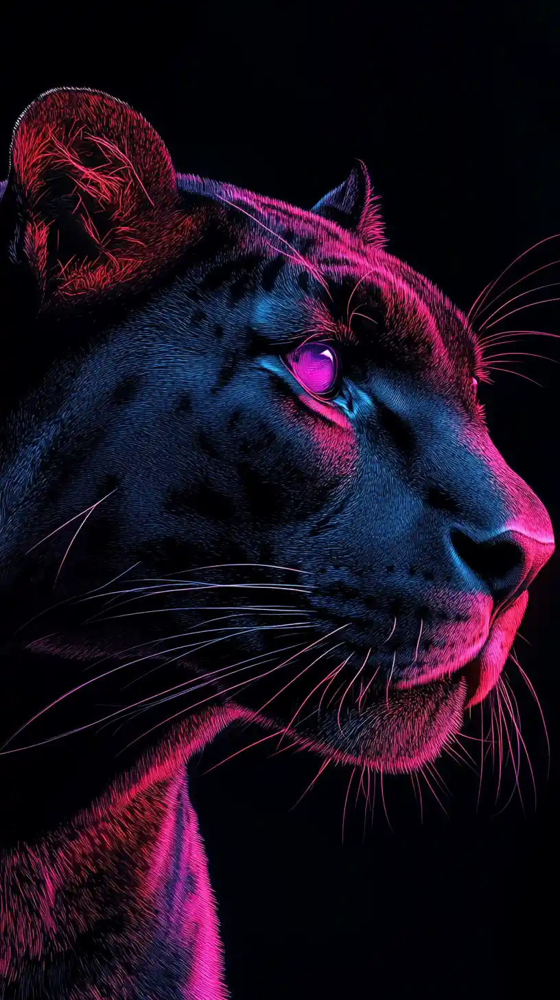 Dramatic Panther Portrait In Neon Double Exposure Style