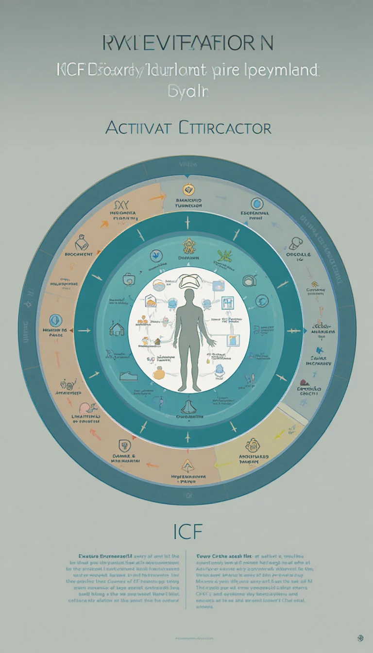ICF rehabilitation infographic with human figure and concentric circles