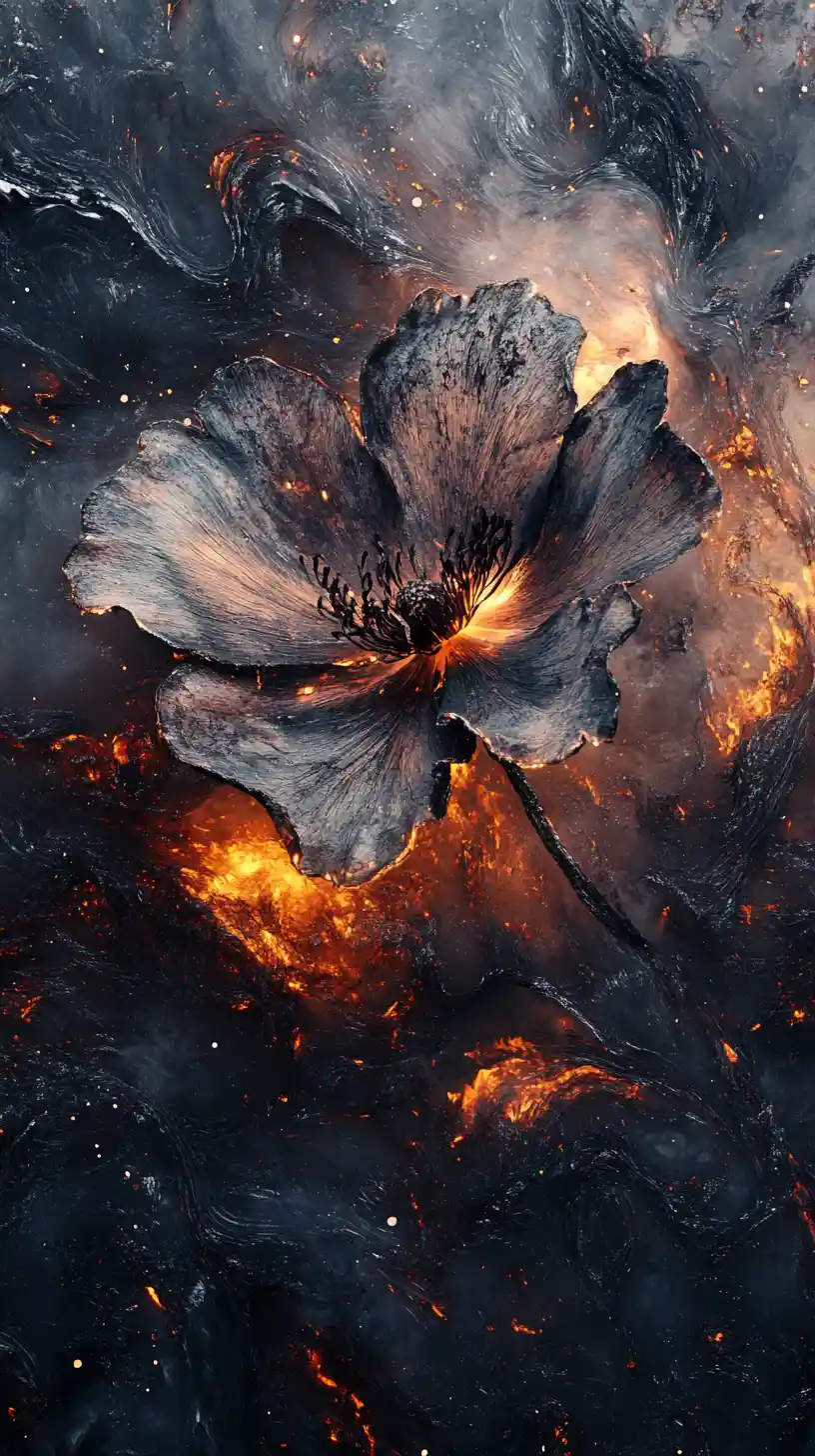 Watercolor flower between burning earth and frozen world