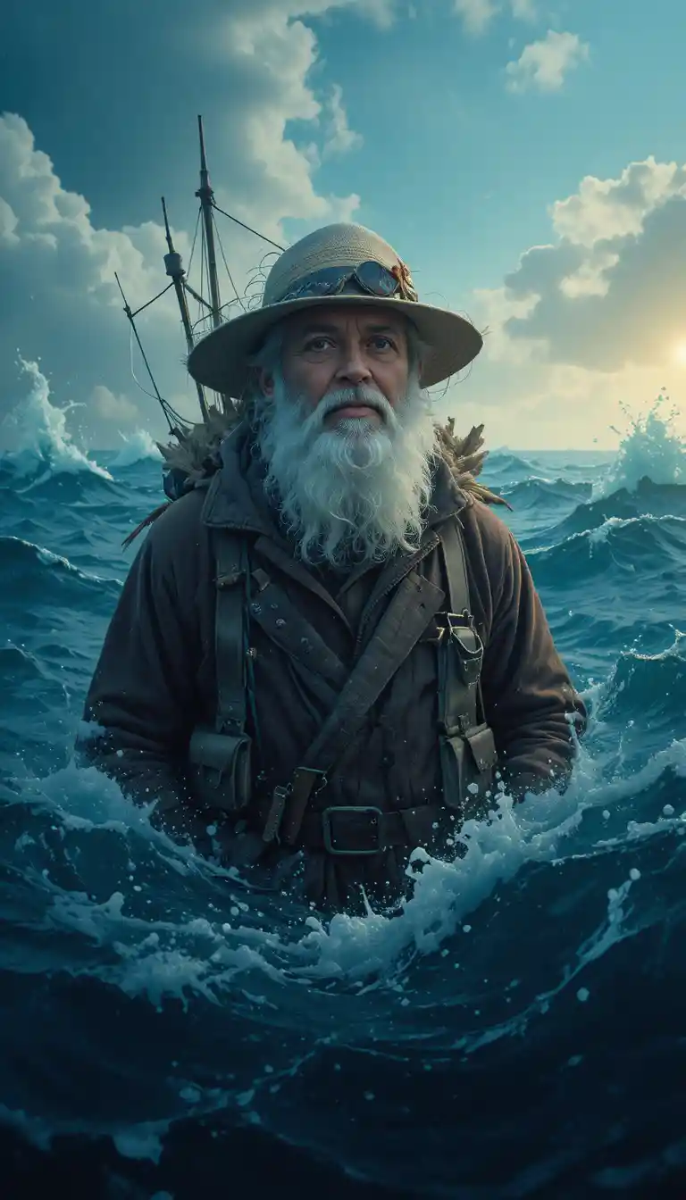 Old cuban fisherman alone sailing far on the open sea