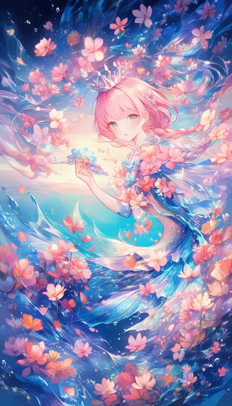 Young mermaid in sunlit underwater springtime scene