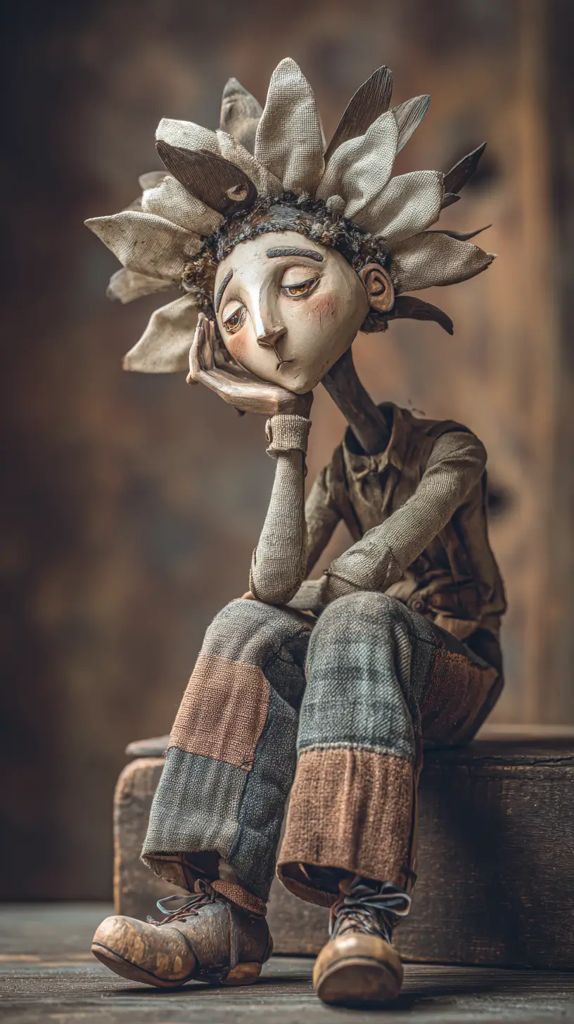 Melancholic flower headed figure in vintage storybook style