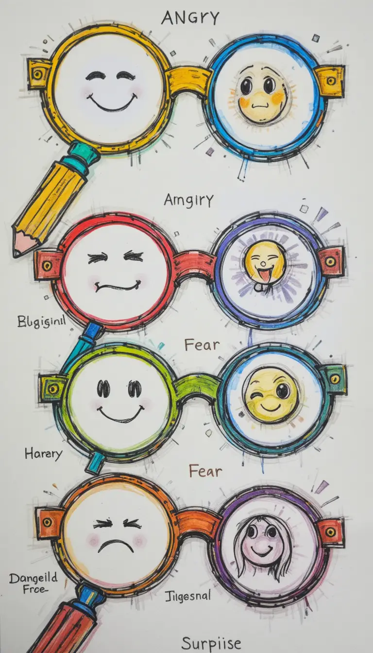 Colorful magnifying glasses with emotional smiley faces