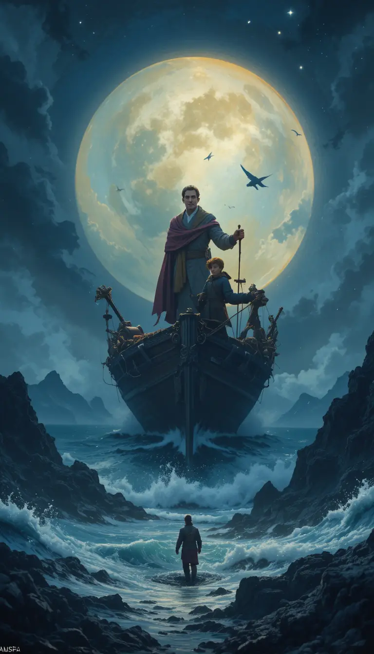 Old fisherman alone at sea searching for a great catch