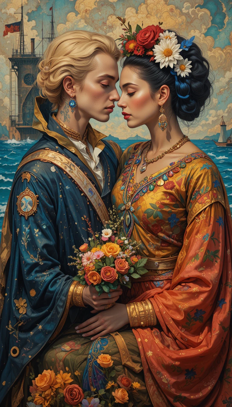 Passionate lovers reunited in a dreamlike afterlife embrace