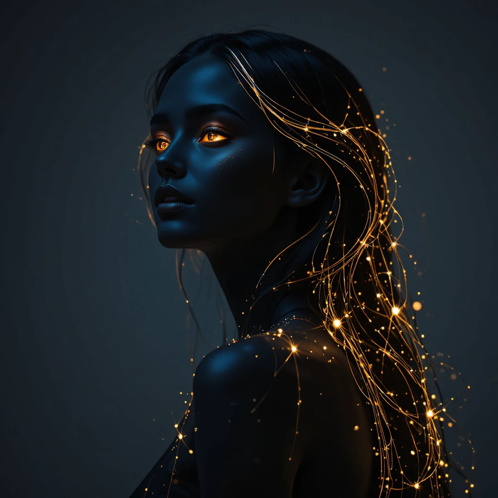Elegant female silhouette with golden glowing contours