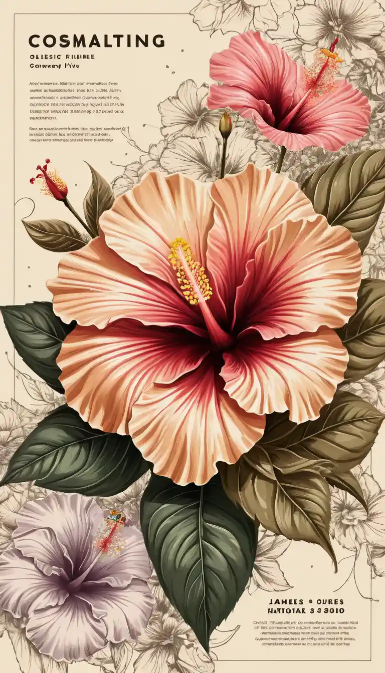 Vector cosmic floral illustration on vintage sepia flyer background