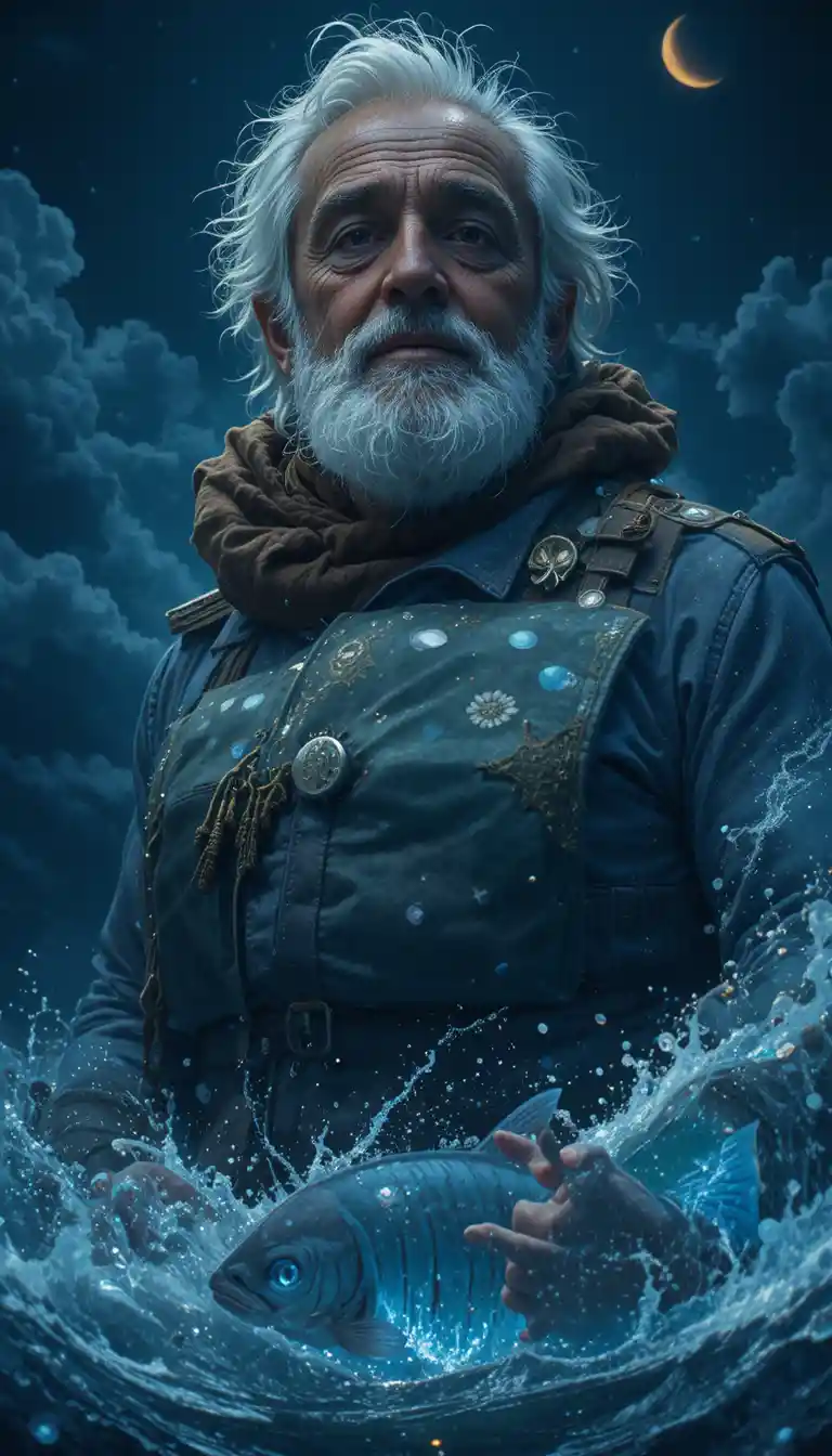 Old Cuban fisherman alone at sea on his small boat