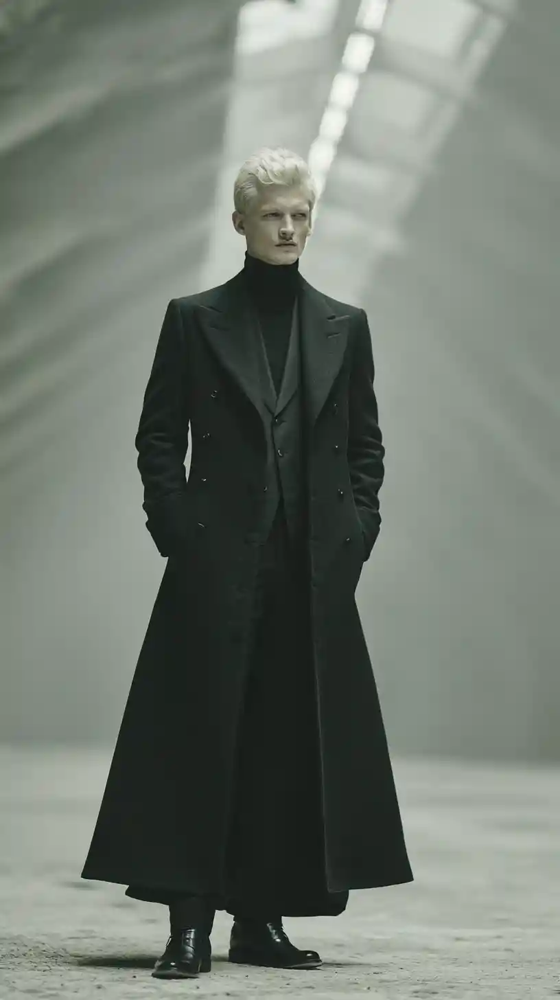 Elegant man with glowing skeletal chest in dark space