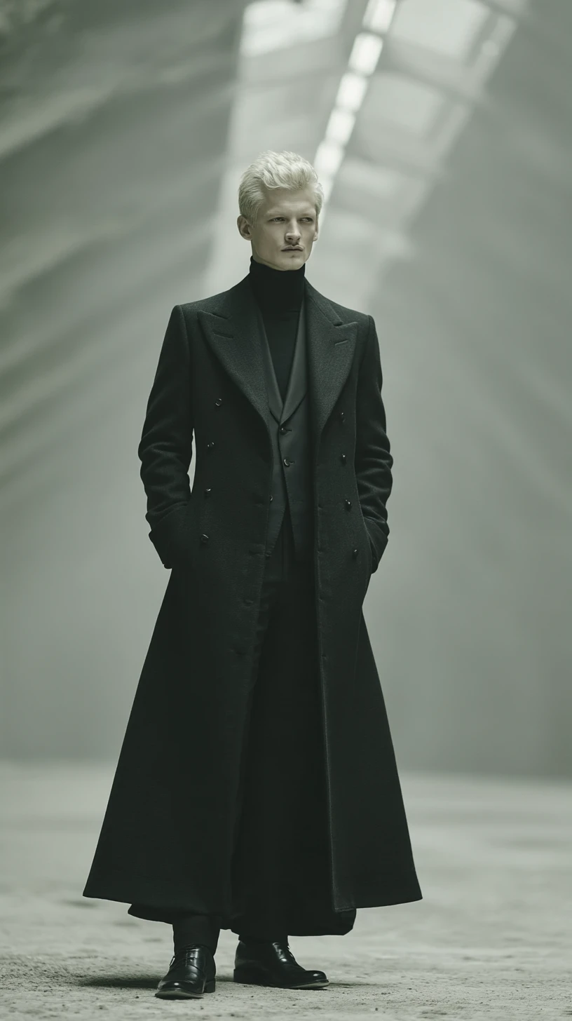 Elegant man with glowing skeletal chest in dark space
