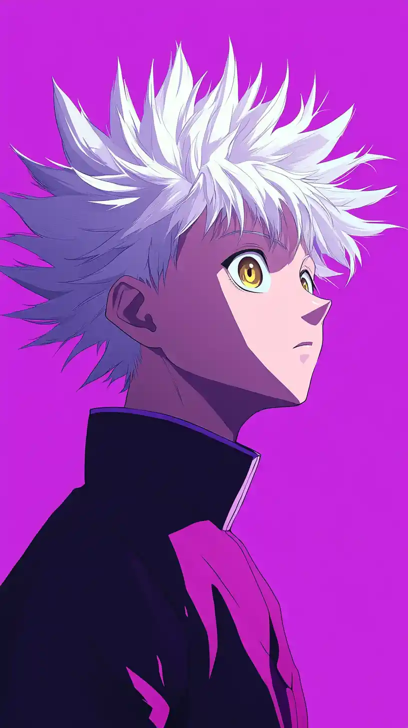 Anime boy profile portrait on vibrant purple background