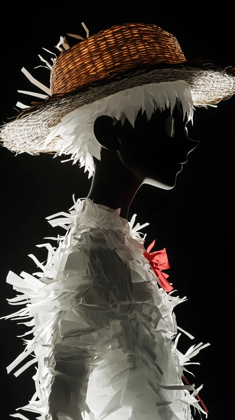 Silhouetted anime man in straw hat with flowing white cloak
