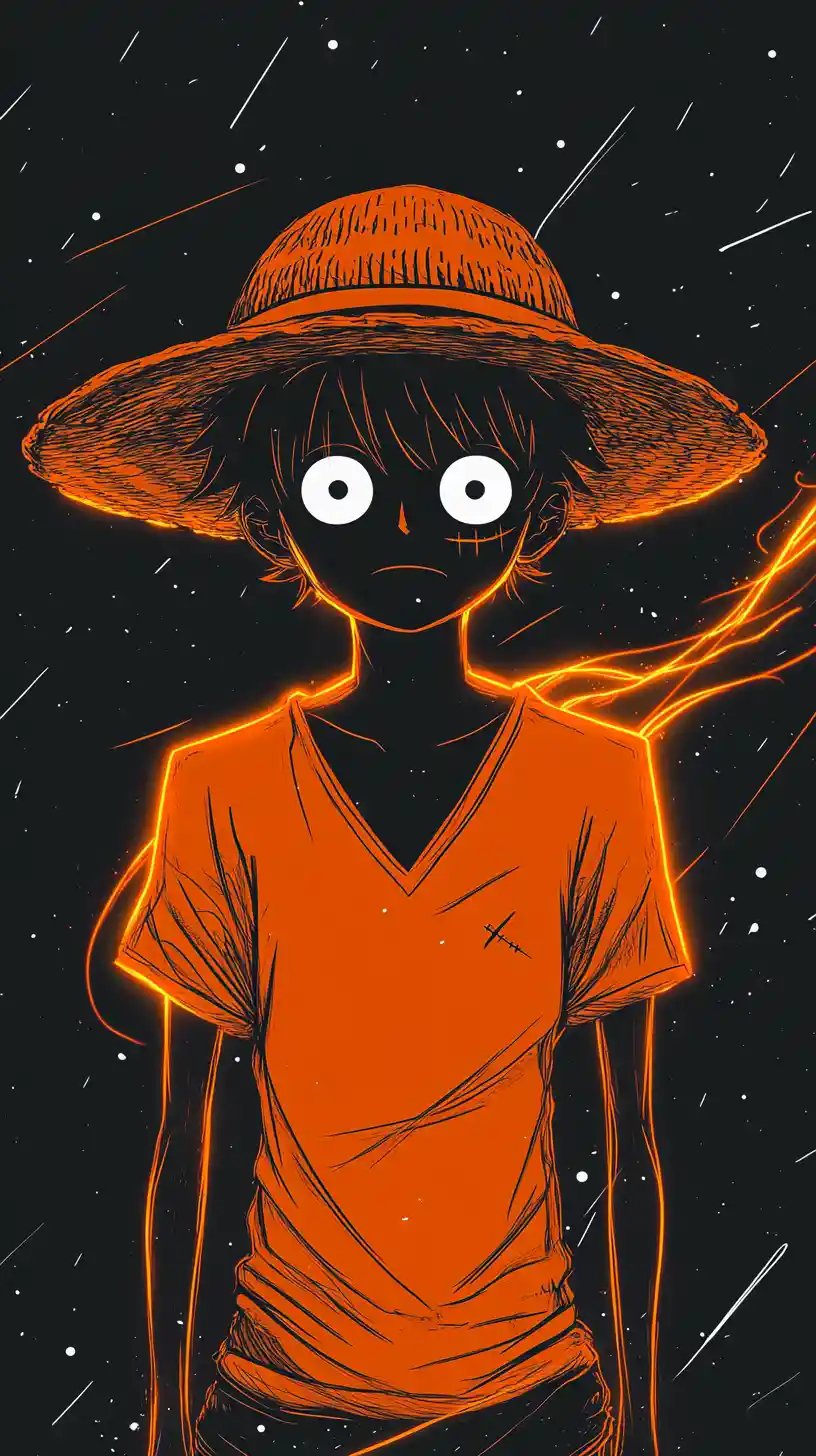 Neon anime swordsman with straw hat in cosmic darkness