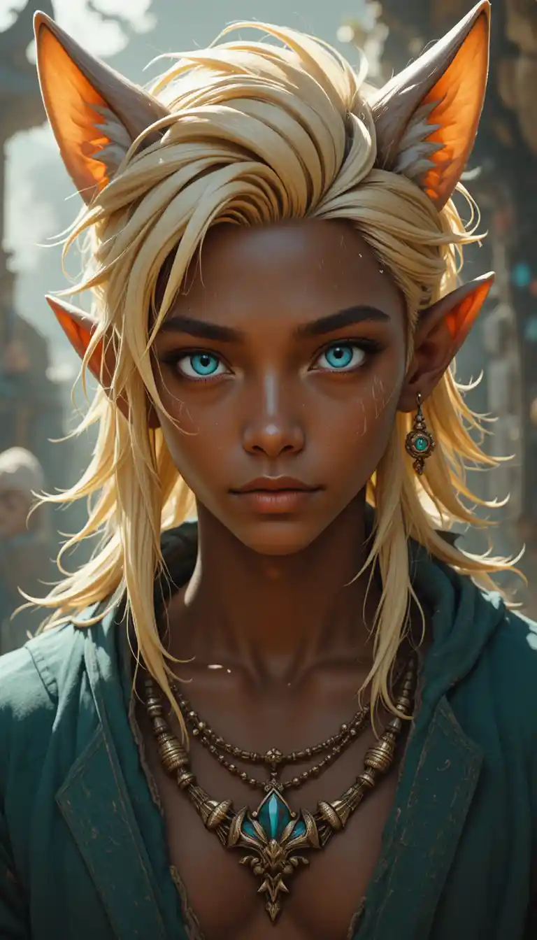 Golden haired ecaflip man with cat ears in a fantasy world